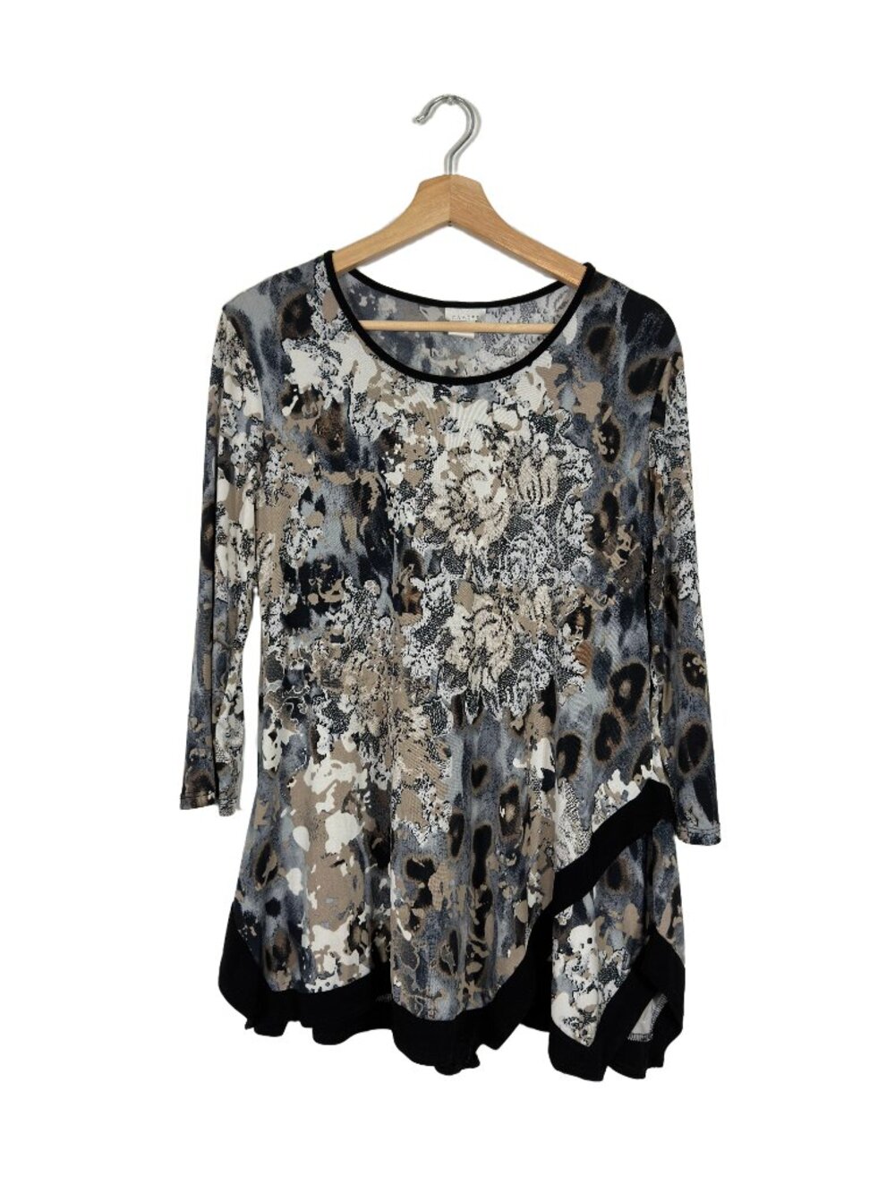 Caribe Women's Mixed Print Top Small Artsy Eclectic Floral Animal Print Teacher